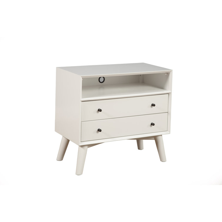 Gray Transitional 28" Mid-Century Modern 2-Drawer Nightstand