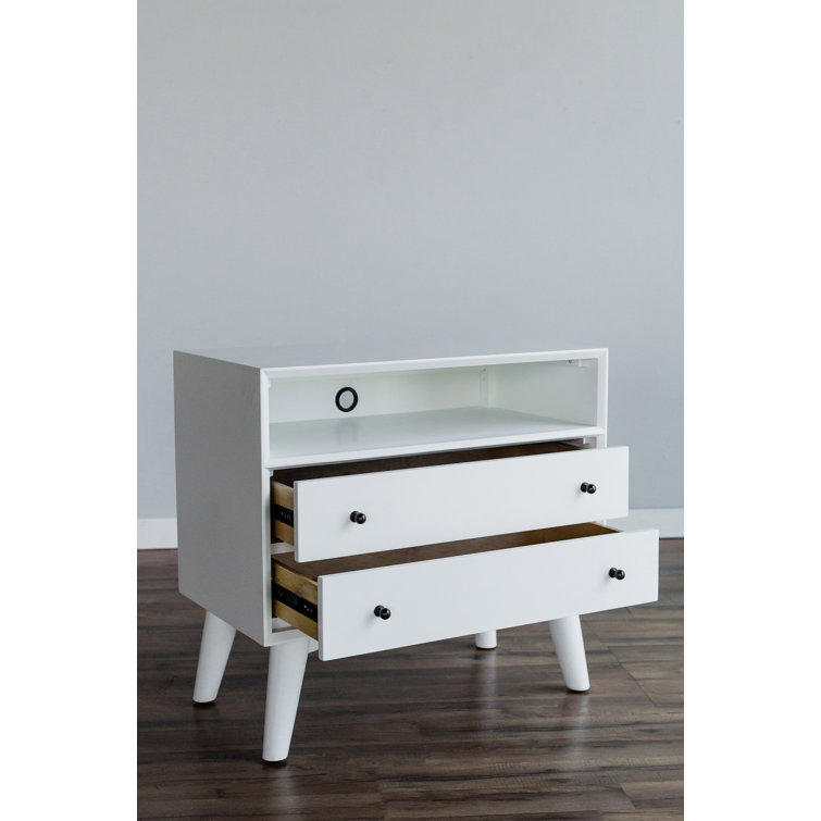 Gray Transitional 28" Mid-Century Modern 2-Drawer Nightstand