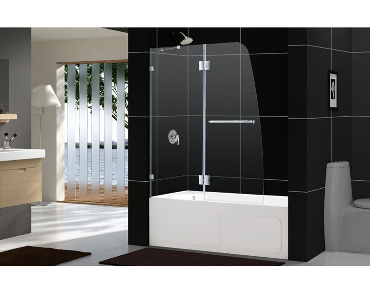 Aqua 48" Clear Glass Frameless Hinged Tub Door with Brushed Nickel Hardware