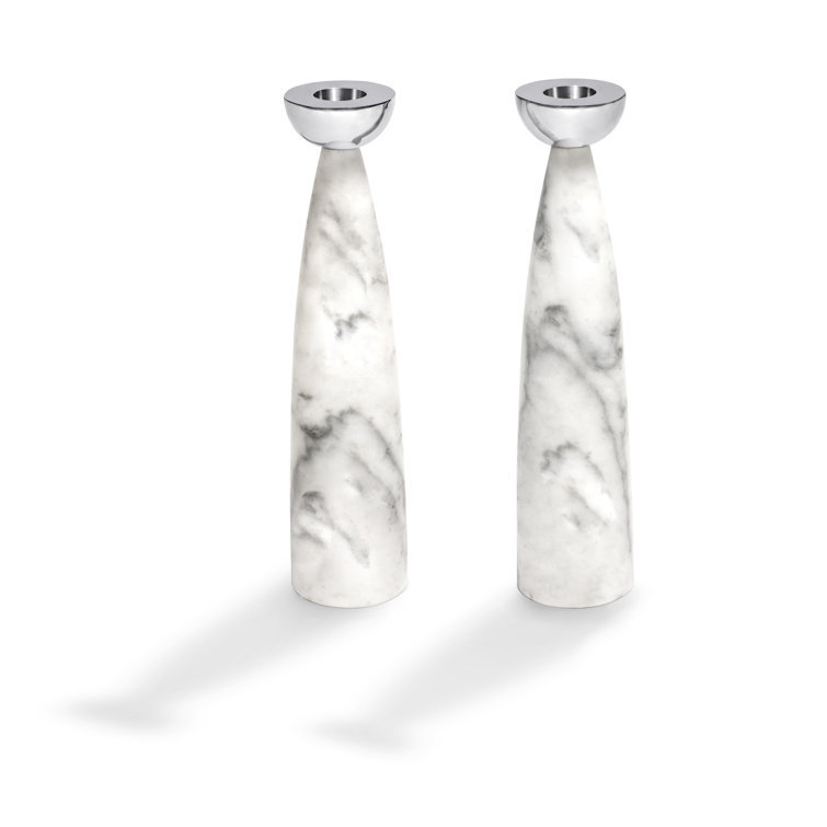 Carrara Marble and Silver 9.75'' Tabletop Candlestick Set