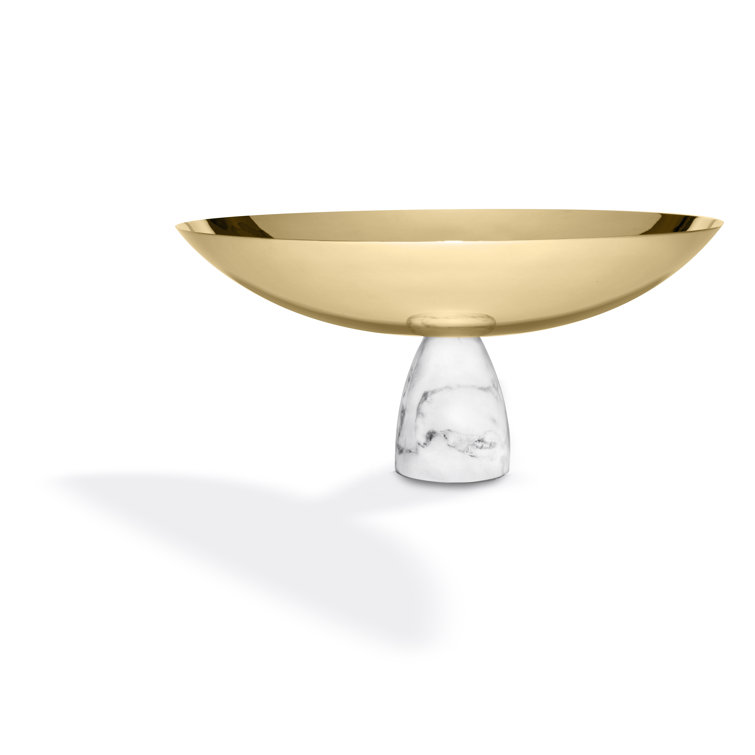 Gold Steel Fruit Bowl with Marble Pedestal