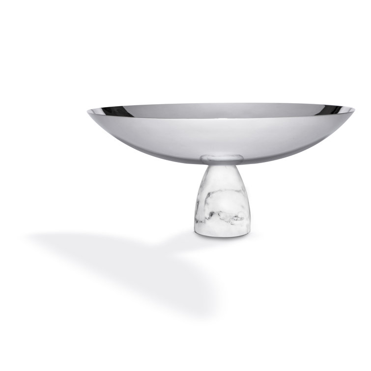 Silver Polished Steel Fruit Bowl with Marble Pedestal