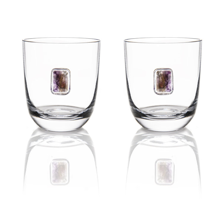 Clear Amethyst Old Fashioned Whiskey Glass Set