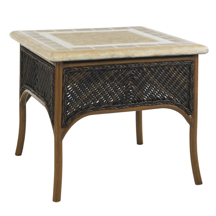 Cream Woven Wicker 26'' Square Transitional Accent Table