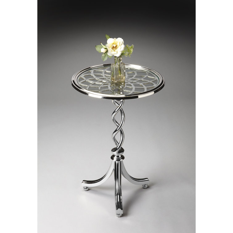 Petite Silver Glass Top Round Accent Table