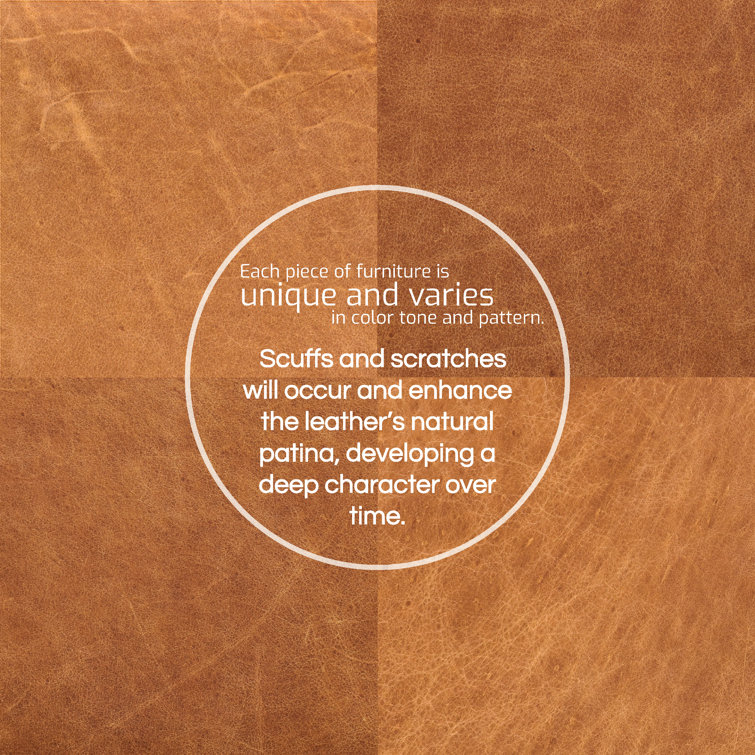Cognac Tan Leather Tufted Sofa with Solid Wood Legs