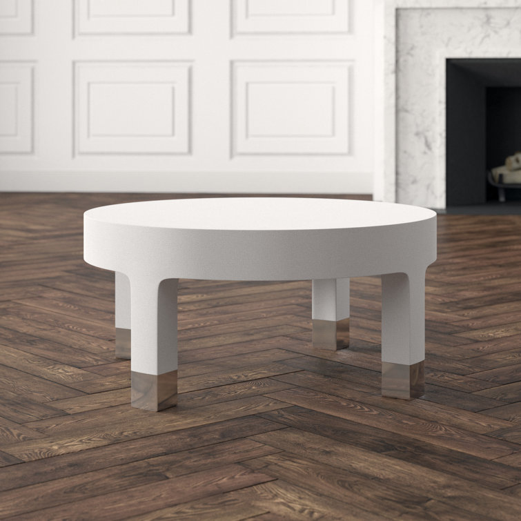 White Linen and Silver Round Coffee Table