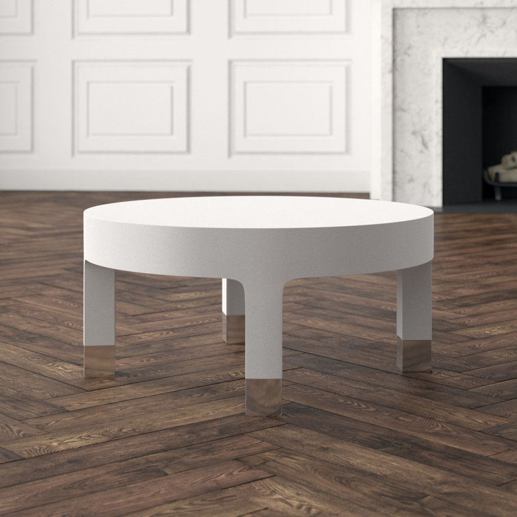 White Linen and Silver Round Coffee Table
