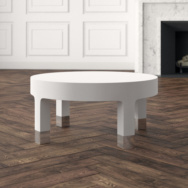 White Linen and Silver Round Coffee Table