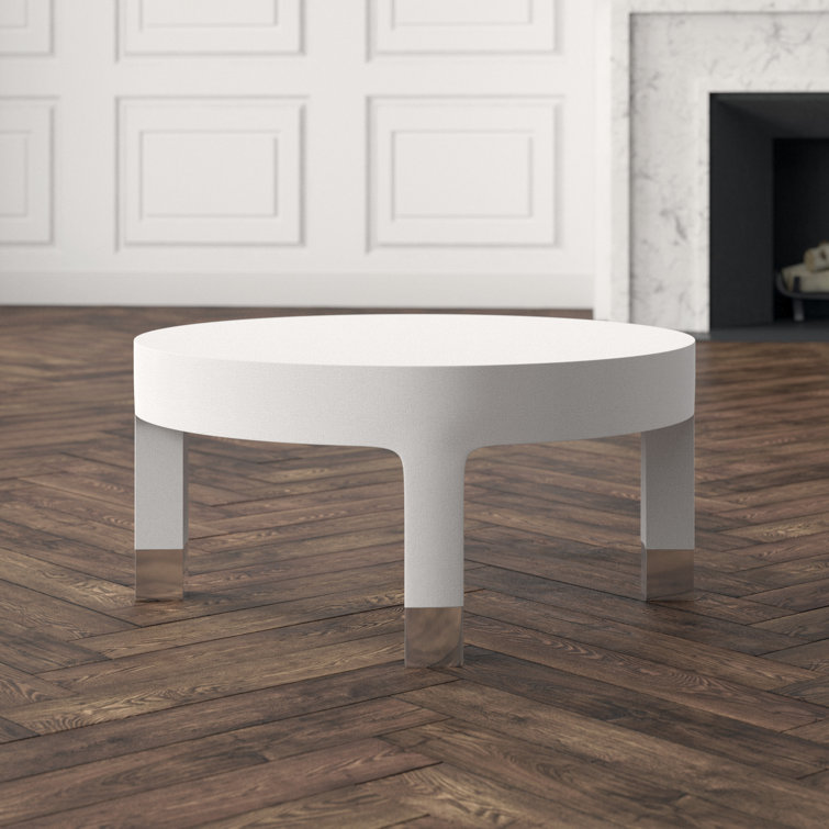 White Linen and Silver Round Coffee Table