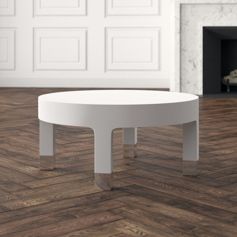 White Linen and Silver Round Coffee Table