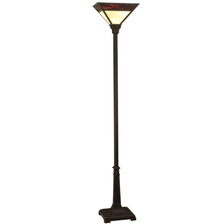 Mission Prime Mahogany Bronze 69'' Torchiere Floor Lamp with Amber Beige Shade
