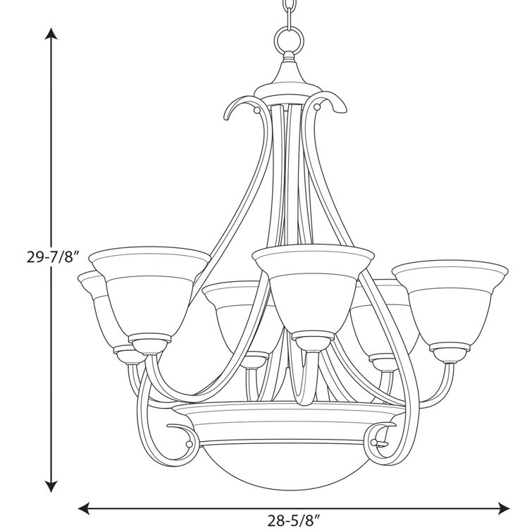 Torino 6-Light Two-Tier Bronze Chandelier with Etched Glass Shades