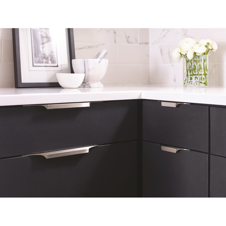 Satin Nickel Modern Finger Pull with Mounting Hardware