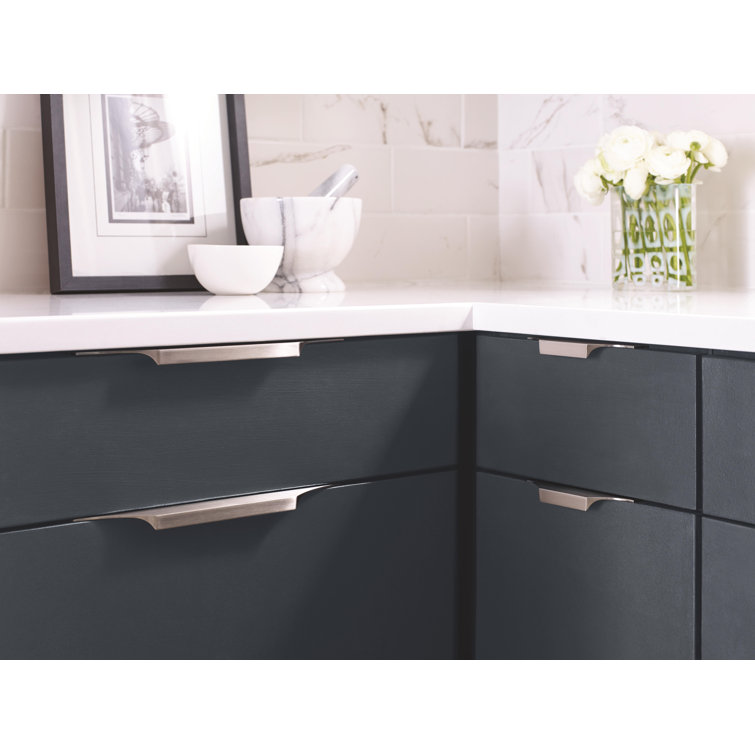 Satin Nickel Modern Finger Pull with Mounting Hardware