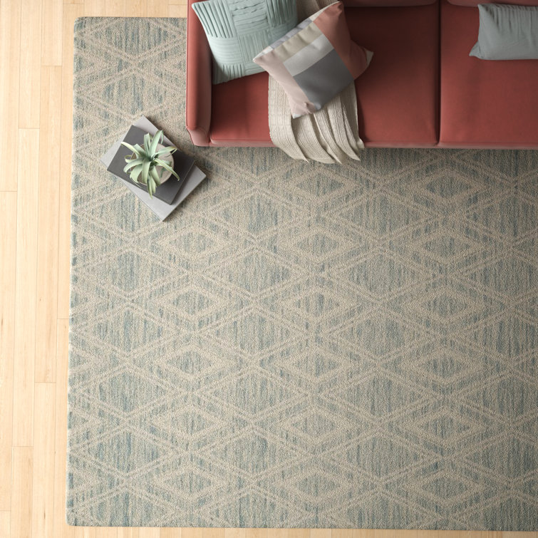 Light Blue and Ivory Geometric Wool 4' x 6' Area Rug