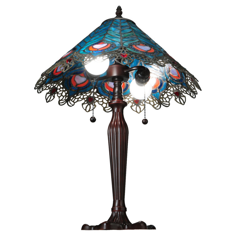 Elegant St. Louis Blues 2-Light Stained Glass Table Lamp in Bronze