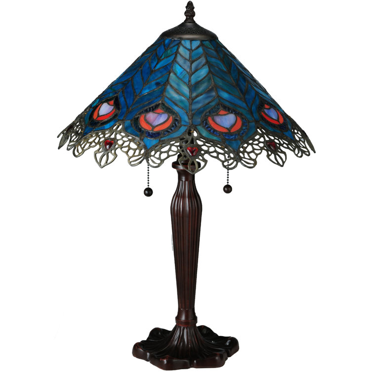 Elegant St. Louis Blues 2-Light Stained Glass Table Lamp in Bronze