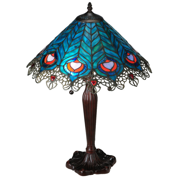 Elegant St. Louis Blues 2-Light Stained Glass Table Lamp in Bronze