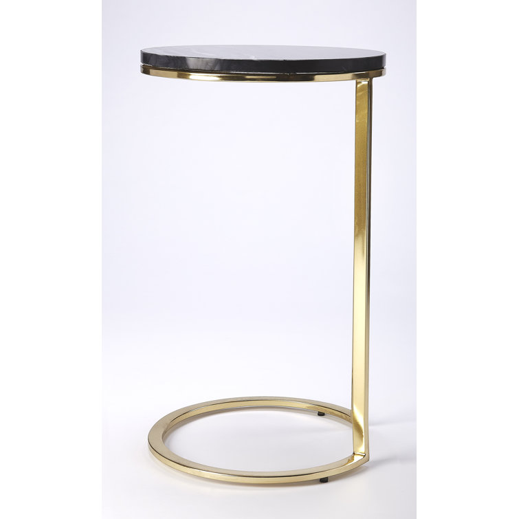 Elegant Round Black Marble & Gold Metal Side Table
