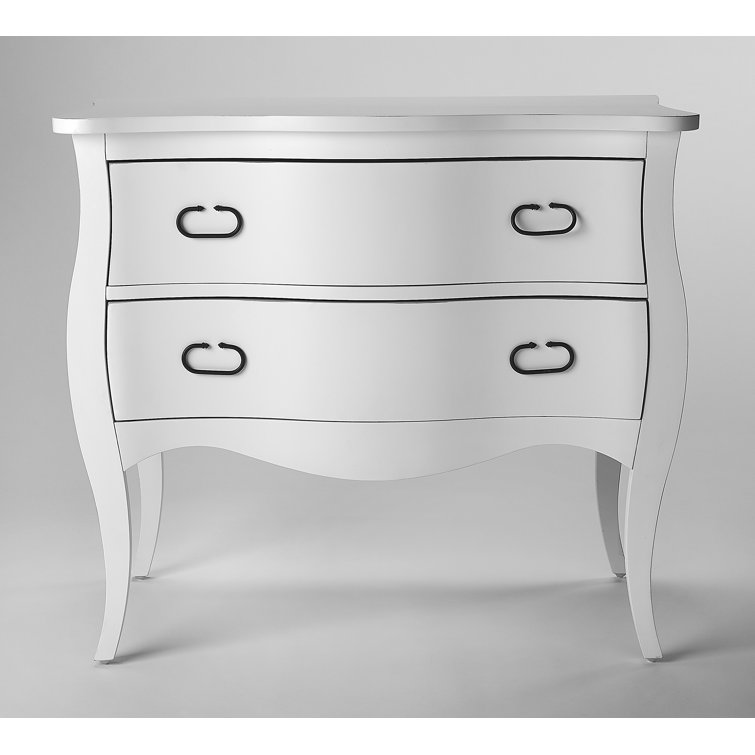 White Mango Wood Bombe Chest with Black Iron Handles