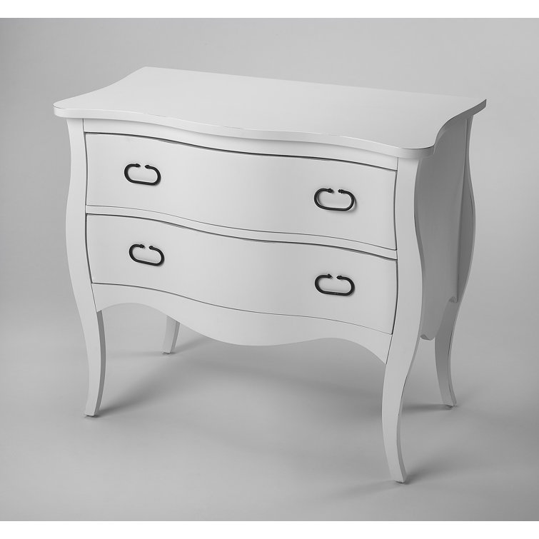 White Mango Wood Bombe Chest with Black Iron Handles