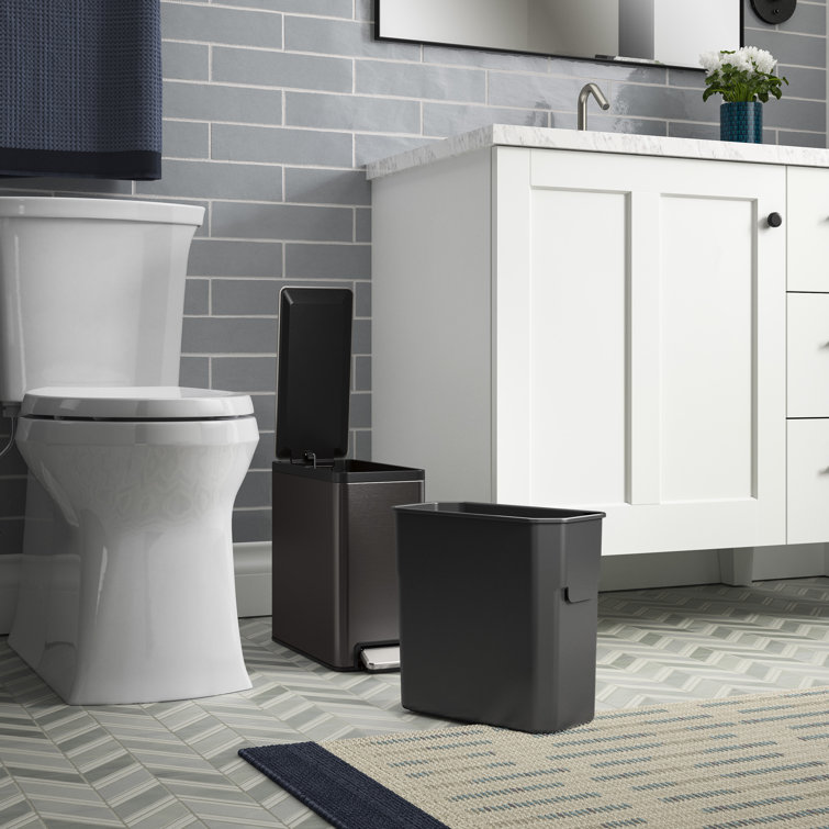 2.5-Gallon Black Stainless Steel Bathroom Pedal Trash Can