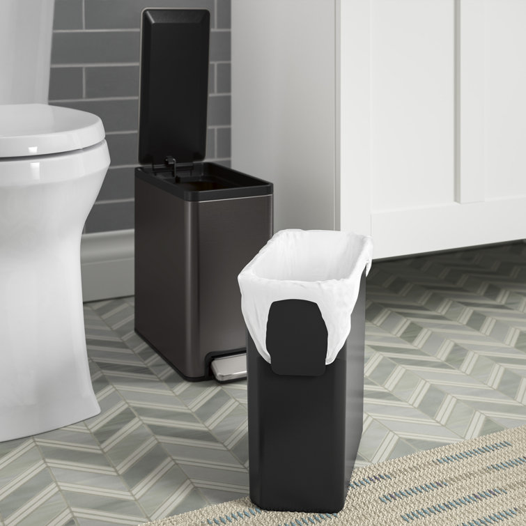 2.5-Gallon Black Stainless Steel Bathroom Pedal Trash Can