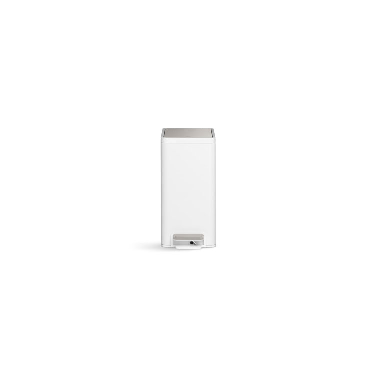 Slim 2.5-Gallon Stainless Steel and White Step Trash Can