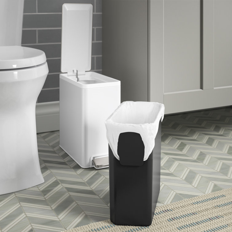 Slim 2.5-Gallon Stainless Steel and White Step Trash Can