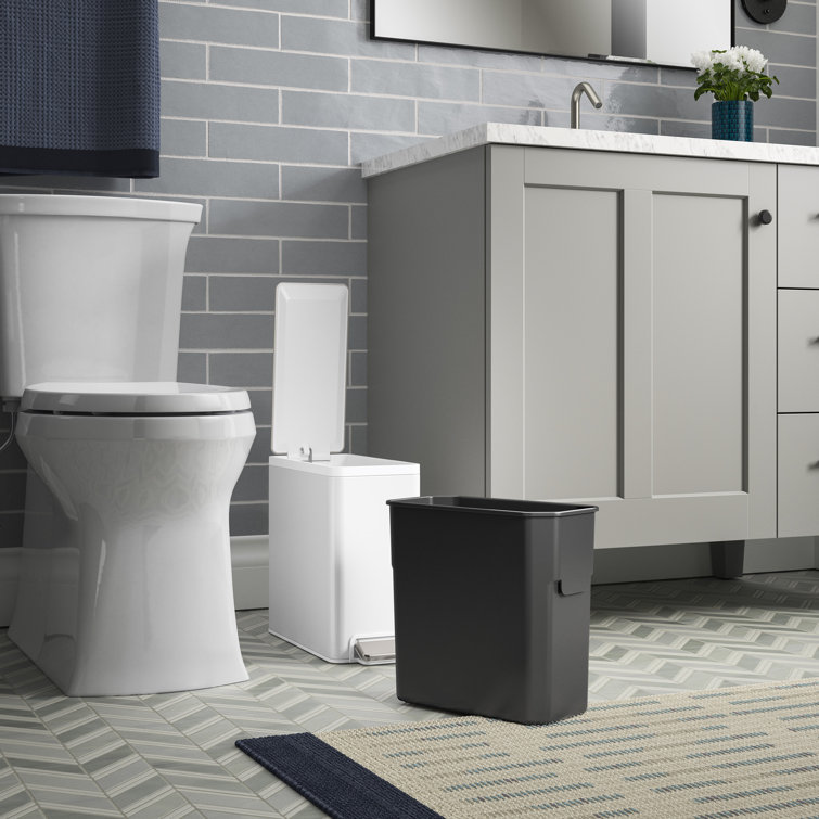 Slim 2.5-Gallon Stainless Steel and White Step Trash Can