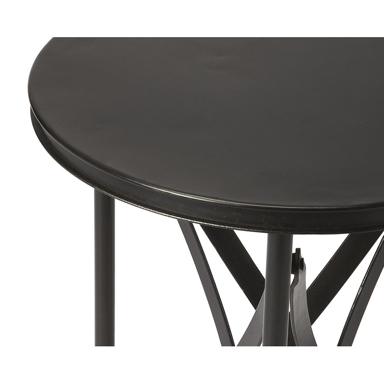 Costigan 15'' Round Black Metal & Wood Industrial Accent Table
