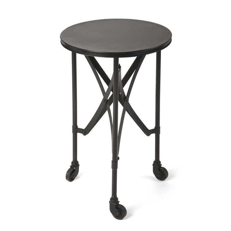 Costigan 15'' Round Black Metal & Wood Industrial Accent Table
