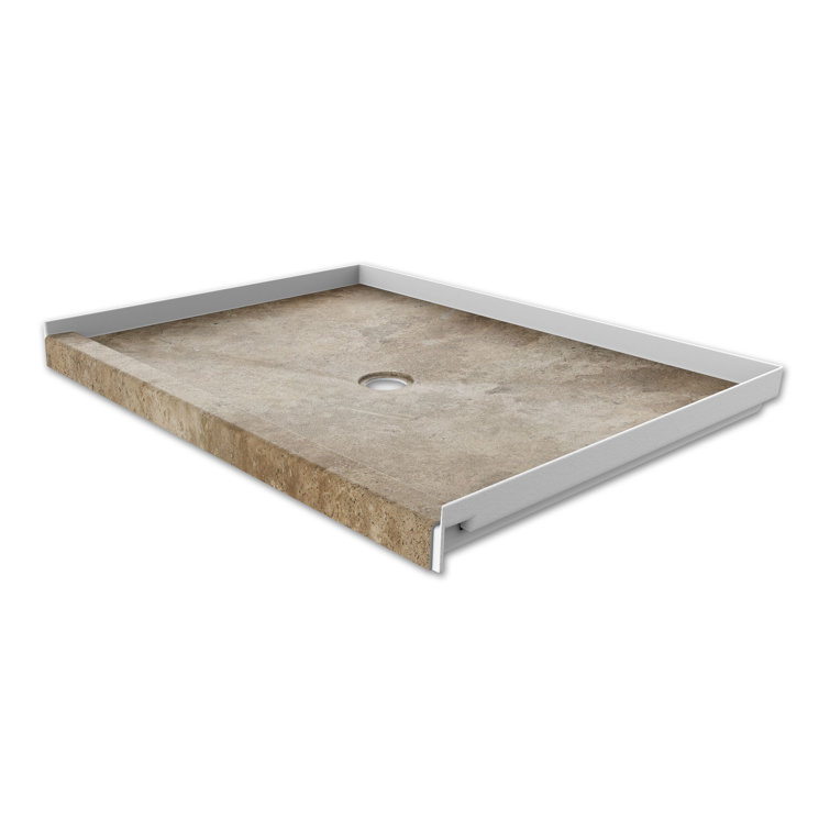 Mocha Travertine Single Threshold Alcove Shower Base with Center Drain
