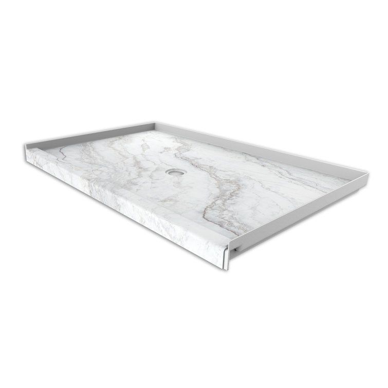 Calypso 60" x 36" White Marble Shower Base with Center Drain