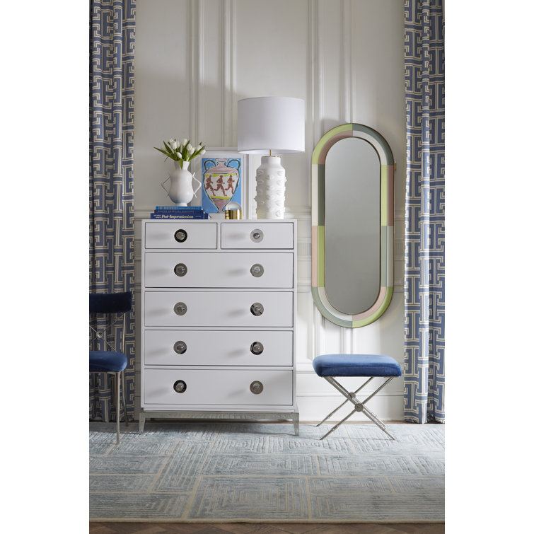 White Polished Nickel 6-Drawer Tall Chest with Soft Close