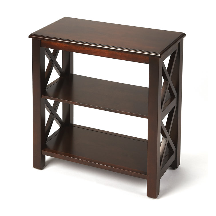 Petite Cherry Wood 2-Shelf Bookcase with X-Side Supports