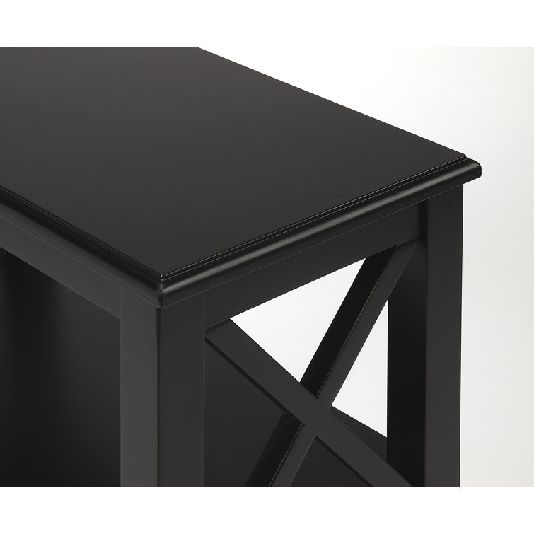 Black Hardwood 3-Shelf Bookcase with X-Shaped Side Supports