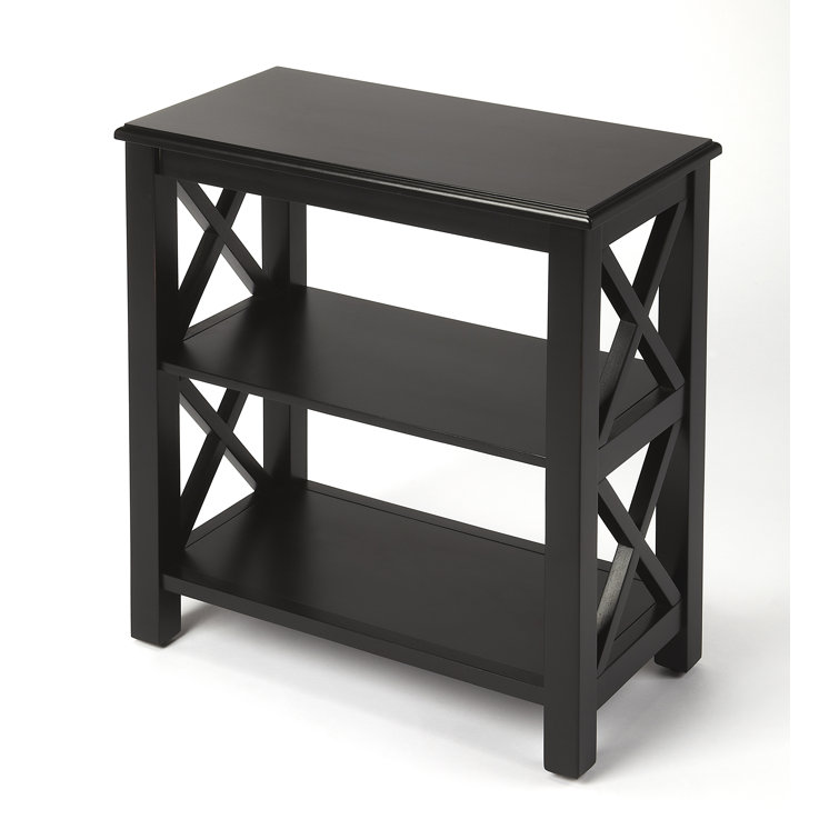 Black Hardwood 3-Shelf Bookcase with X-Shaped Side Supports
