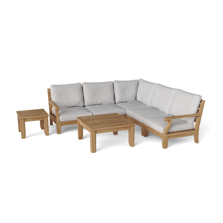 Riviera 7-Piece Teak Outdoor Conversation Set with Gray Cushions