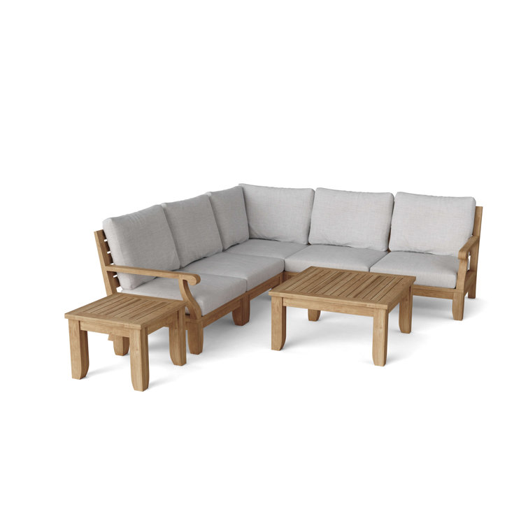 Riviera 7-Piece Teak Outdoor Conversation Set with Gray Cushions