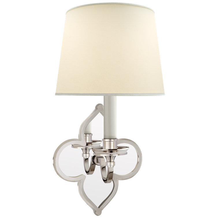 Polished Nickel Dimmable Brass Wall Sconce with Cotton Shade