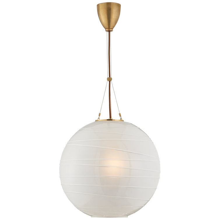 Hailey Swirled Frosted Glass Globe Pendant in Natural Brass