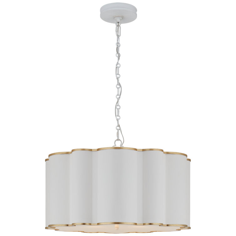 White and Gold Drum Glass 4-Light Chandelier