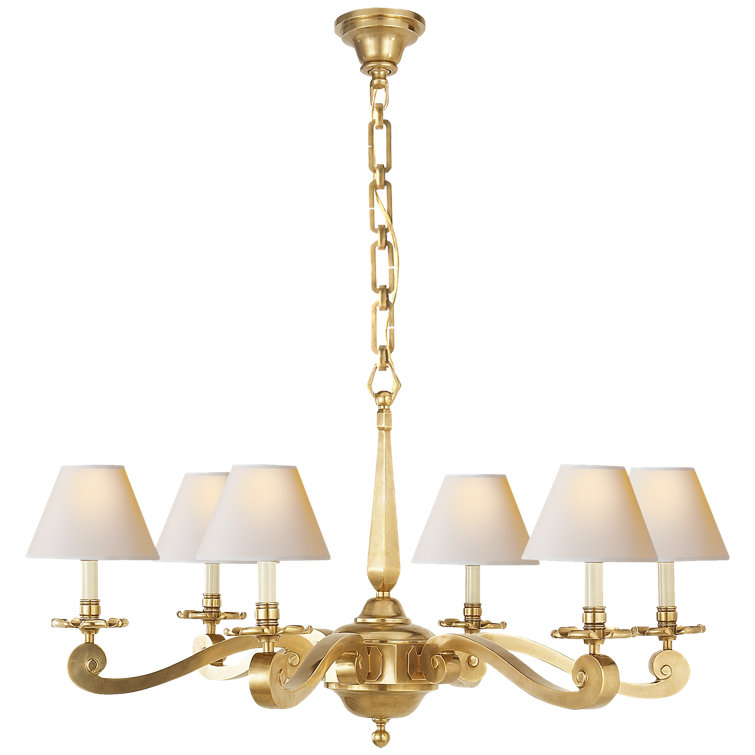 Natural Brass 6-Light Chandelier with Paper Shades