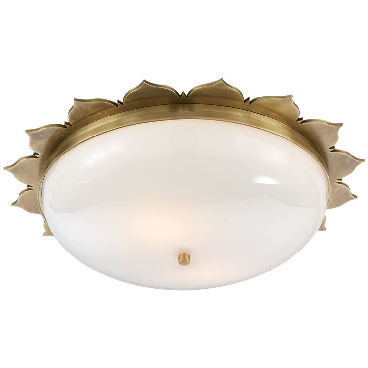 Rachel Natural Brass and White Glass Flush Mount Light