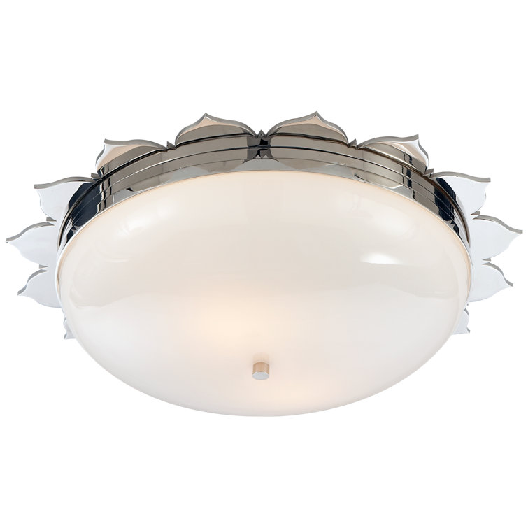 Rachel Polished Nickel Floral Flush Mount with White Glass