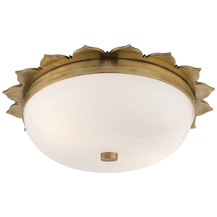 Rachel Floral Natural Brass Flush Mount with White Glass