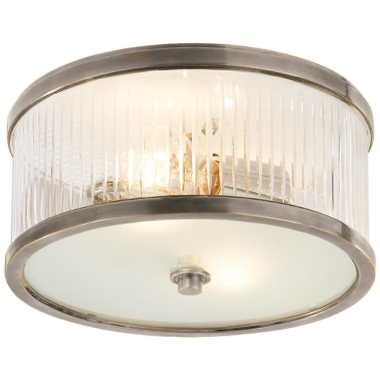 Hand-Rubbed Antique Brass and Glass Drum Flush Mount Light