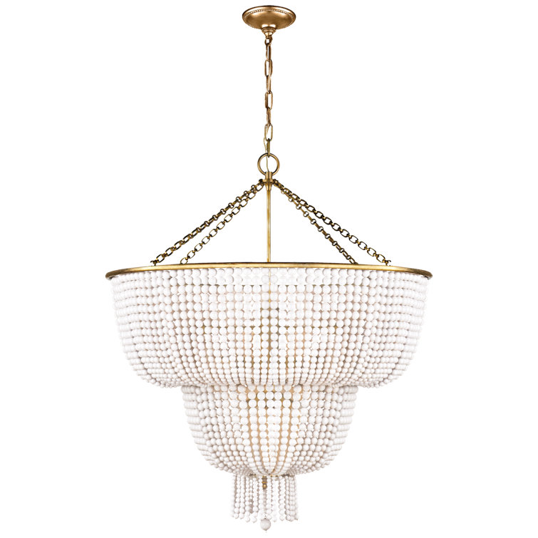 Jacqueline Hand-Rubbed Antique Brass 12-Light Chandelier with White Beads